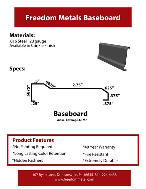 sheet metal base|freedom metals steel baseboard.